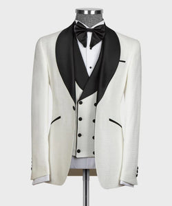 Cream Tuxedo With Black Wide Lapel
