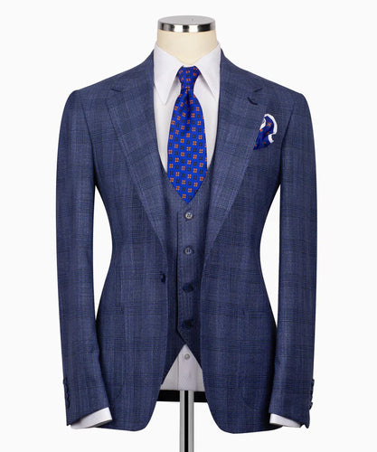 Dark Blue Plaid Three Piece Suit