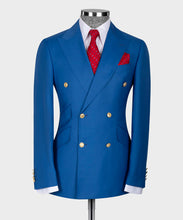 Load image into Gallery viewer, Gold Six Button Blue Double-Breasted Suit