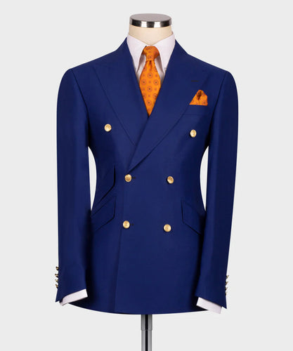 Dark Blue Double-Breasted Suit with Gold Buttons