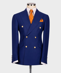 Dark Blue Double-Breasted Suit with Gold Buttons