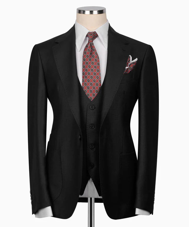 Black Plaid Three Piece Classic Suit