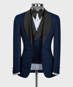 Dark Blue Tuxedo With Black Wide Lapel