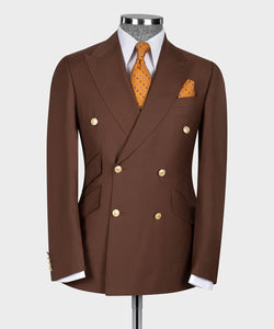 Gold Six Button Brown Double-Breasted Suit