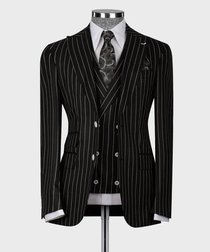 Striped Balck & White Classic Vest Suit