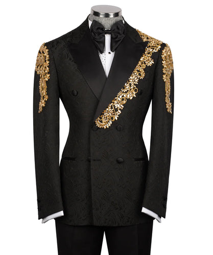 Gold Stone Embroidered Black Tuxedo