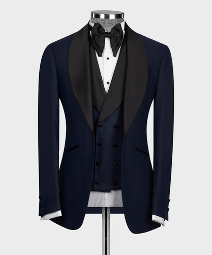 Dark Blue Tuxedo With Black Wide Lapel