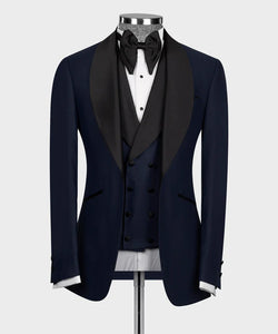 Dark Blue Tuxedo With Black Wide Lapel
