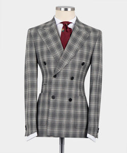 Gray Plaid Double Breasted Suit