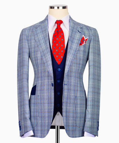 Light Blue Plaid Three Piece Suit