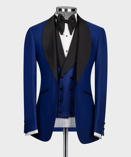 Blue Tuxedo With Black Wide Lapel