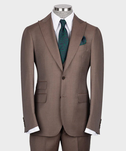 Light Brown Striped Classic Vest Suit