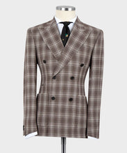 Load image into Gallery viewer, Dark Brown Plaid Double Breasted Suit