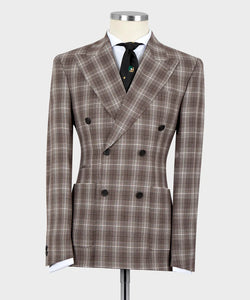 Dark Brown Plaid Double Breasted Suit