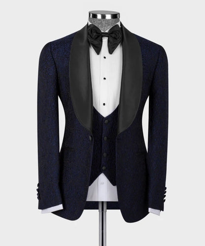 Navy Blue Tuxedo With Black Satin Collar