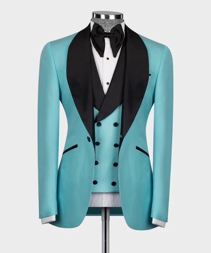 Light Blue Tuxedo With Black Wide Lapel