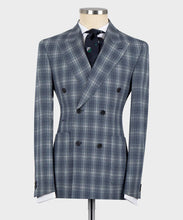 Load image into Gallery viewer, Blue Plaid Double-Breasted Suit