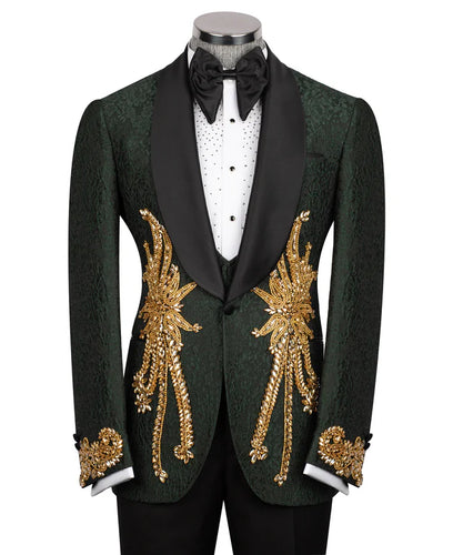 Stone Embroidered Green Tuxedo