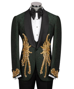 Stone Embroidered Green Tuxedo