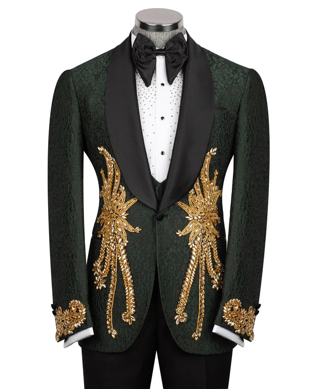 Stone Embroidered Green Tuxedo