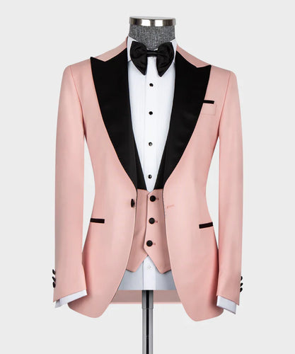 Pink Tuxedo With Black Lapeled