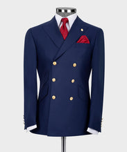 Load image into Gallery viewer, Gold Button Dark Blue Double-Breasted Suit