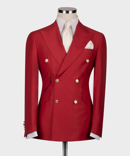 Red Double-Breasted Suit with Gold Buttons