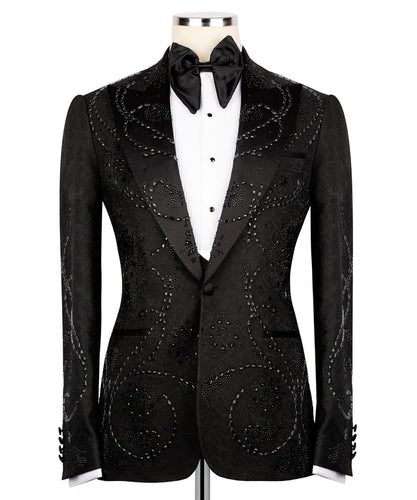 Hand Made Black Tuxedo with Front & Back Stone