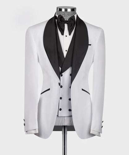 White Tuxedo With Black Wide Lapel 