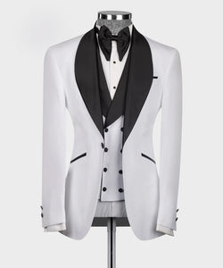 White Tuxedo With Black Wide Lapel 