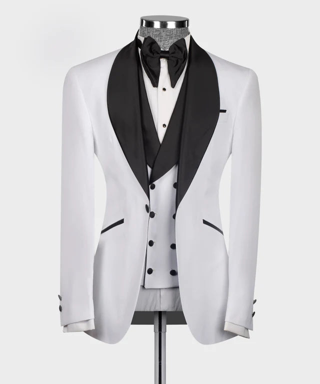 White Tuxedo With Black Wide Lapel 