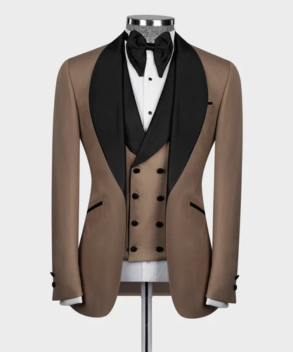 Light Brown Tuxedo With Black Wide Lapel