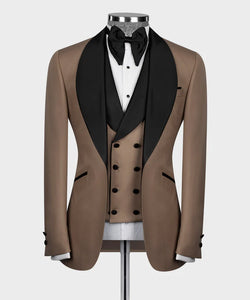 Light Brown Tuxedo With Black Wide Lapel