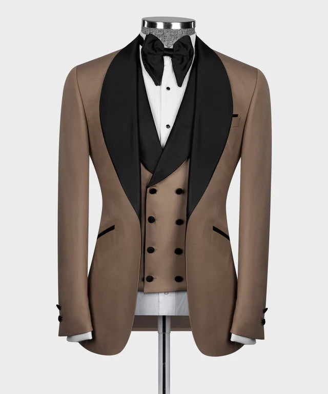Light Brown Tuxedo With Black Wide Lapel
