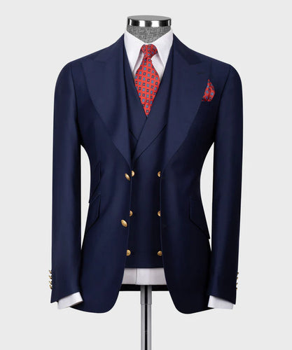 Navy Classic Vest Suit With Gold Buttons