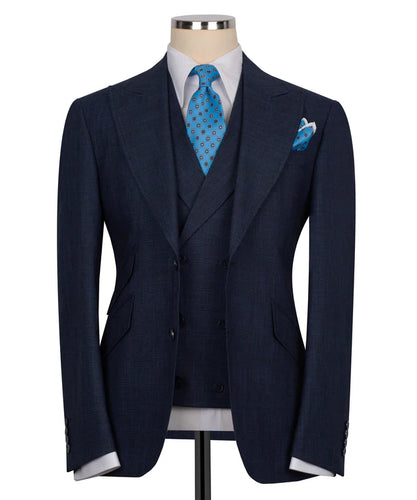 Navy Plaid Three Piece Suit