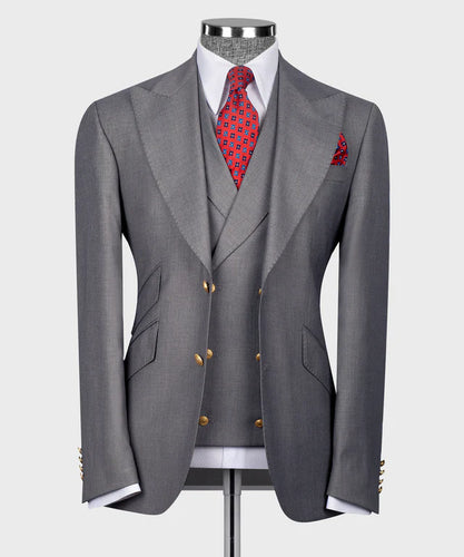 Grey Classic Vest Suit with Gold Button
