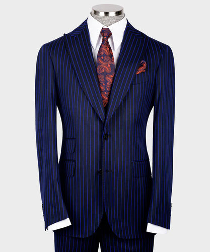 Navy Striped Classic Vest Suit