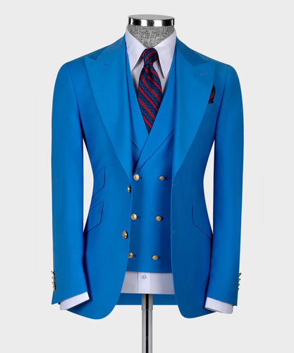 Light Blue Gold Button Classic Suit