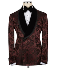 Load image into Gallery viewer, Burgundy Flower Print Double-Breasted Tuxedo
