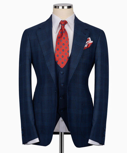 Dark Blue  Plaid Three Piece Suit