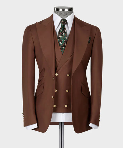 Brown Classic Vest Suit with Gold Button
