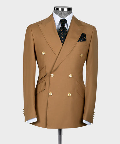 Dark Camel Gold Six Button Double Breasted Suit