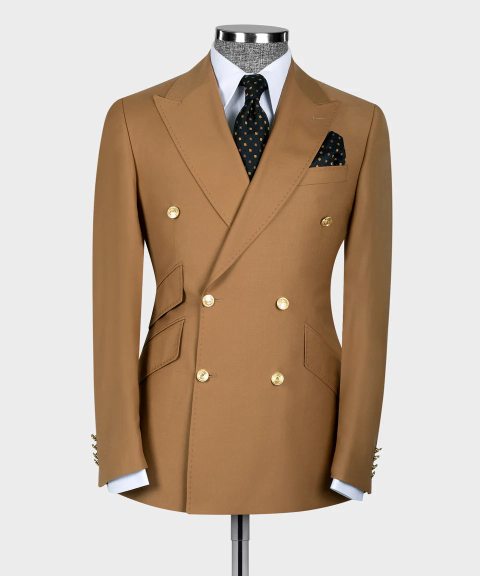 Dark Camel Gold Six Button Double Breasted Suit – TailorEfe