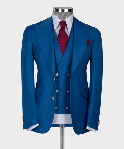 Blue Gold Button Classic Suit