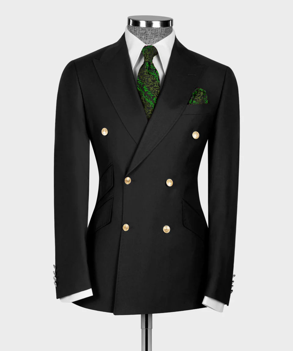 Black Double Breasted Gold Button Suit