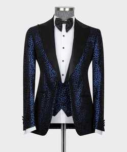 Blue- Black Leopard Print Tuxedo