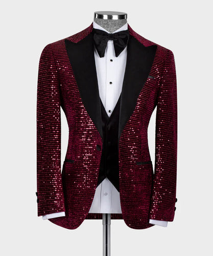 Burgundy - Black Velvet Tuxedo