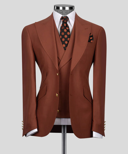 Rust Orange Classic Vest Suit