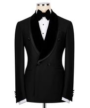 Load image into Gallery viewer, Black Double Breasted Velvet Collar Tuxedo